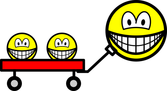 Getrokken in rood wagentje smile